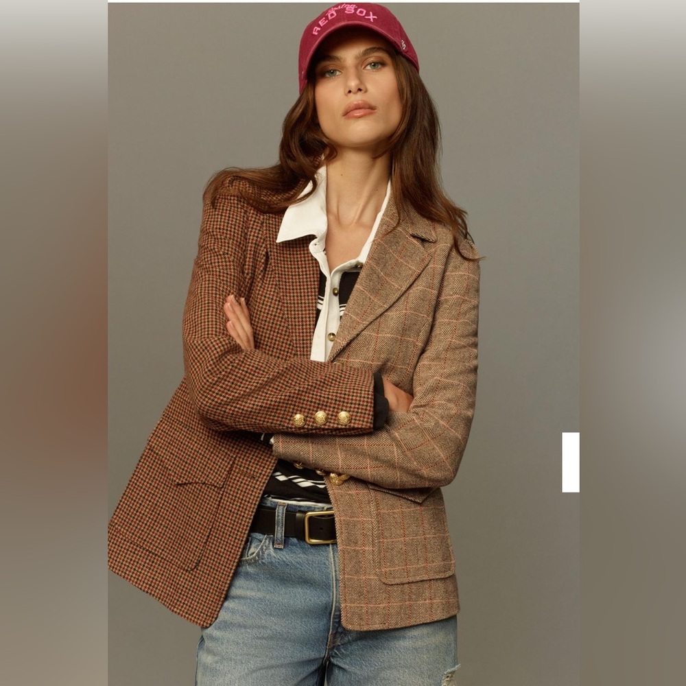 NWT AVEC LES FILLES MIXED PLAID BLAZER, L